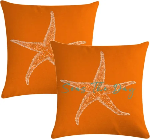 Vista 14 de 7COLORROOM Juego de 2 fundas de almohada con diseño de mar y estrellas de mar sobre fondo negro, fundas de cojín decorativas para el hogar, fundas