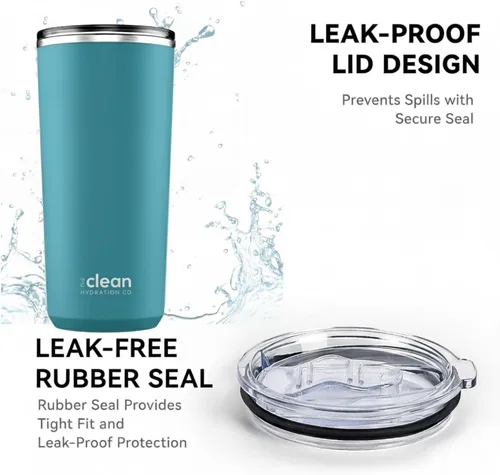 Vista 3 de THE CLEAN HYDRATION CO. Vaso aislado con revestimiento de cerámica de 20 onzas, tapa a prueba de derrames, aislado al vacío, mantiene el sabor