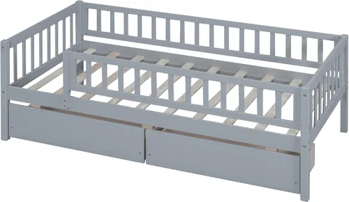 Vista 4 de Bellemave Marco de cama individual con rieles para niños, marco de cama individual con cajones para niños/niñas/adultos, color gris