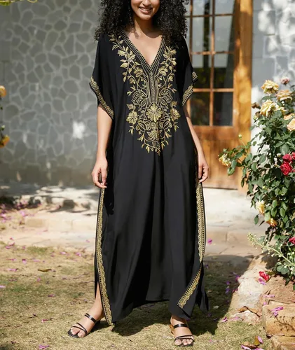 Vista 2 de Vestido de caftán turco bordado para mujer, largo caftán, ropa de descanso, camisón para traje de baño, ropa de playa
