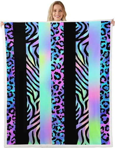 Vista 16 de Homewish Abstract Leopard Kids Throw Blanket,Cheetah Skin Wild Animals Bed Blanket for Girls Boys Women,Geometric Stripes Fashion Fleece