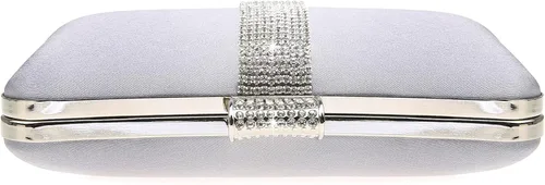 Vista 4 de DA BODAN Bolso de mano Jane de satén con diamantes de imitación para mujer para noche novia graduación fiesta bolso cruzado con cadena