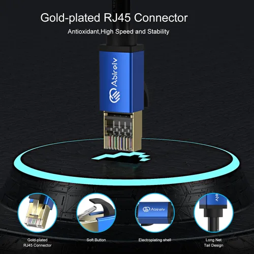 Vista 3 de Cable Ethernet Cat7 de 25 pies, cable Cat7 para exteriores, triple blindaje, SSTP, 10 Gbps 600 MHz, cable de conexión Ethernet para módem router LAN