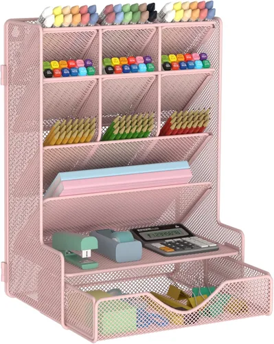 Vista 9 de BOHDK Organizador de bolígrafos para escritorio, organizador de escritorio multifuncional, soporte de pared para bolígrafos con cajón para la Negro