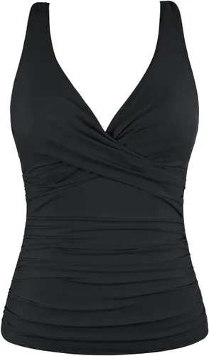 Vista 7 de Cindy's aunt Tankini con aros para mujer, parte superior fruncida con espalda cruzada, con control de abdomen, sin parte inferior