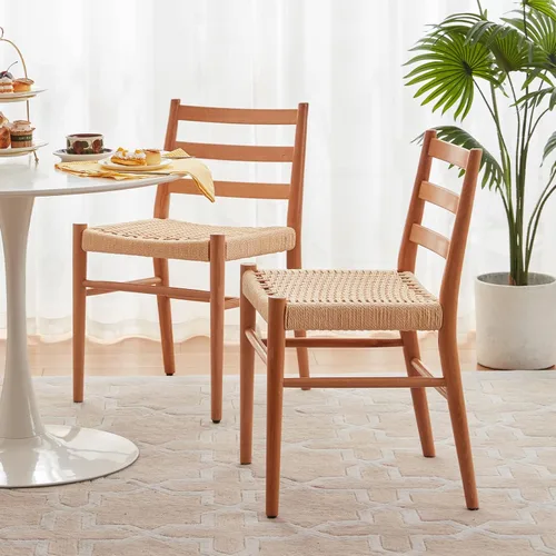 Vista 7 de Stary Sillas de comedor de madera de la rota con el asiento tejido cómodo, totalmente montadas Naturaleza - Conjunto de 4
