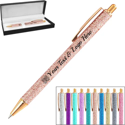 Vista 79 de Bolígrafo personalizado, 1 unidad, bolígrafo personalizado con logotipo de mensaje de nombre comercial impreso, carcasa de metal brillante de tinta