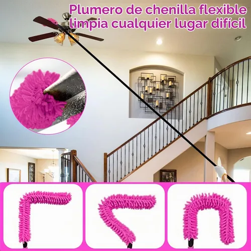 Vista 4 de CALBEAU Suministros de limpieza rosados, plumero con poste de extensión