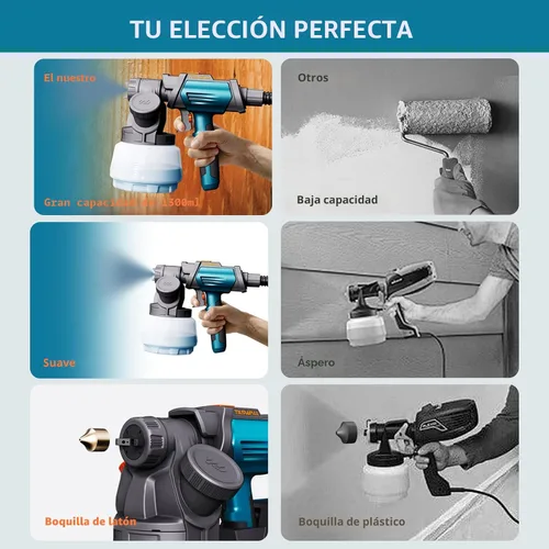 Vista 6 de Tilswall - Pulverizador de pintura HVLP de 800W, pistola de pintura eléctrica con 4 boquillas y 3 patrones para pintar muebles, gabinetes, vallas