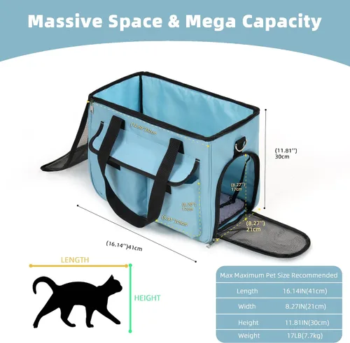 Vista 3 de Transportador de gatos y perros para mascotas de hasta 15 libras, aprobado por aerolíneas, plegable, para gatos y perros, transportador de gatos