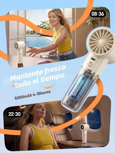 Vista 3 de Handheld Portable Fan, 6-Speed Rechargeable Powerful Mini Fan Crema