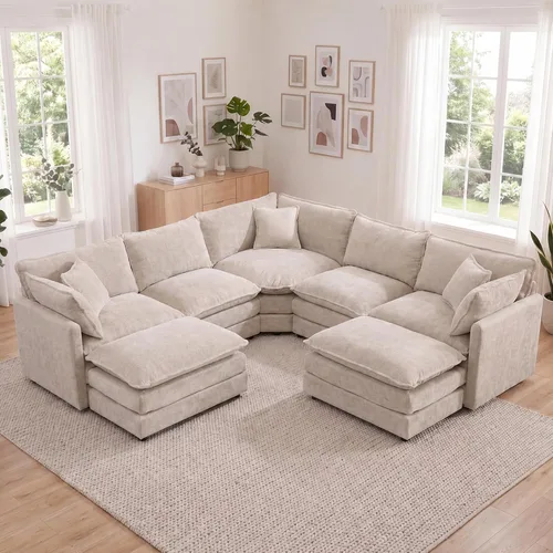 Vista 47 de 76.7" Cloud Couch for Living Room, Deep Seat Loveseat Sofa, Beige Breathable Chenille, 2-Seats Couch for Apartment Small Spaces, Pocket Spring