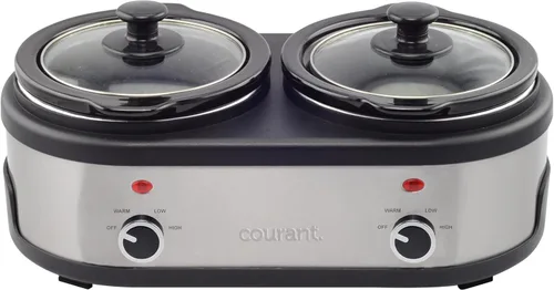 Vista 4 de Courant Olla de cocción lenta doble de 3.2 cuartos (1.6 cuartos de galón cada una) con ajustes cálidos, ollas de cerámica inoxidable y tapas