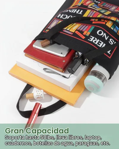 Vista 5 de Bolsa de lona AUSVKAI estética para mujer, lindas bolsas de tela reutilizables de algodón para compras, playa, comestibles Libro