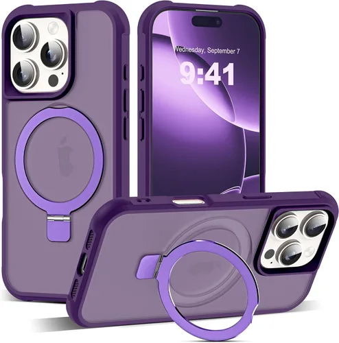 Vista 34 de SKYLMW - Funda compatible con iPhone 11 de 6.1 pulgadas, con soporte magnético invisible tipo anillo, funda translúcida de grado militar, compatible