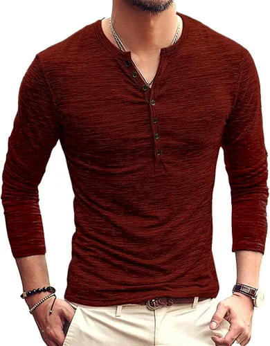 Vista 21 de KUYIGO Camisas Henley para hombre, estilo casual, ajustadas, básicas, de A01 Negro Puro