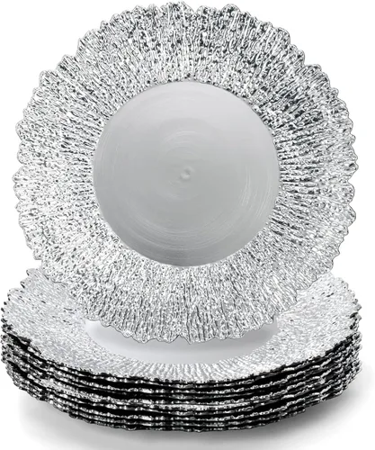 Vista 10 de Coloch Juego de 12 platos de carga de plástico reutilizables, 33 cm, diseño arrecife, para servir, redondos, brillantes, decorativos, para boda