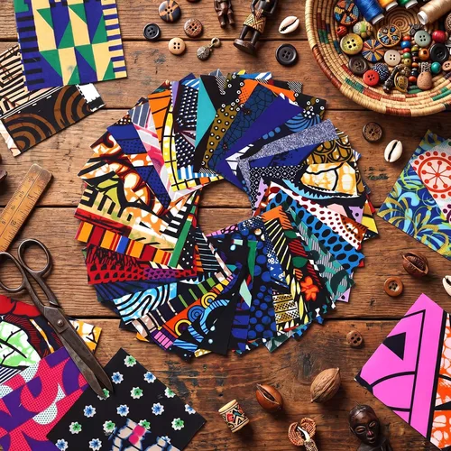 Vista 3 de Tatuo 150 piezas de tela de algodón africano de 4 × 4 pulgadas cuadrados de tela de acolchado no repetida Kente, cuadrados de cera africana Ankara
