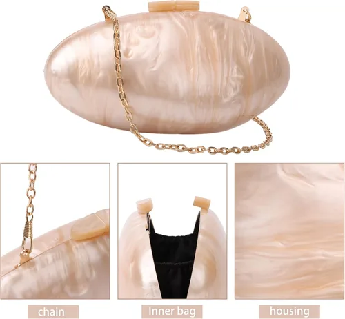 Vista 5 de KUANG! Bolsos de noche para mujer, de acrílico, con forma de mejillón, bolso cruzado de hombro, bolso cruzado de cadena para fiesta de boda