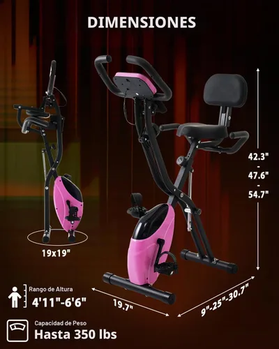 Vista 2 de Merax Bicicleta estática plegable, 3 en 1, bicicleta estática magnética para el hogar con resistencia de 16 niveles, bicicleta de ciclismo vertical