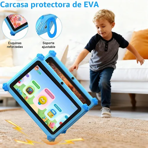Vista 4 de ascrecem Kids Tablets 7 Inch Android 15 Toddler Tablet for Kids with 2.4G+5G WiFi6 Penta Core 6GB RAM 32GB ROM Childrens Tablet Dual Camera 128GB