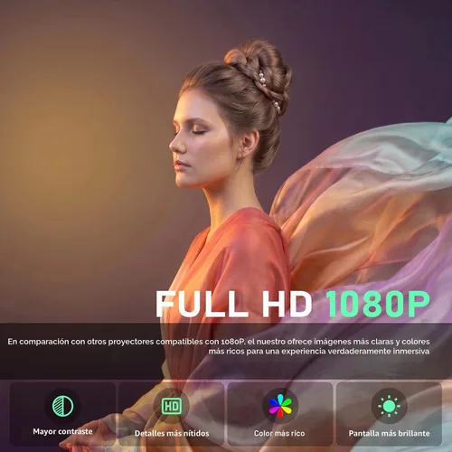 Vista 4 de Proyector Li White y aplicaciones integradas: Mini proyector XuanPad con Wi-Fi y Bluetooth, proyector portátil inteligente Full HD 1080P con soporte