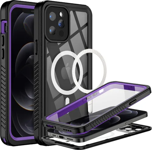 Vista 10 de BEASTEK Funda impermeable para iPhone 12, serie FSN IP68 magnética a prueba de golpes con protector de pantalla integrado y funda protectora Negro