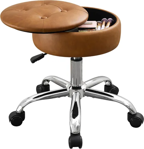 Vista 12 de Taburete Otomano Giratorio Silla para Sala de Maquillaje Taburete para Silla de Tocador Altura Ajustable Cuero Sintético Negro