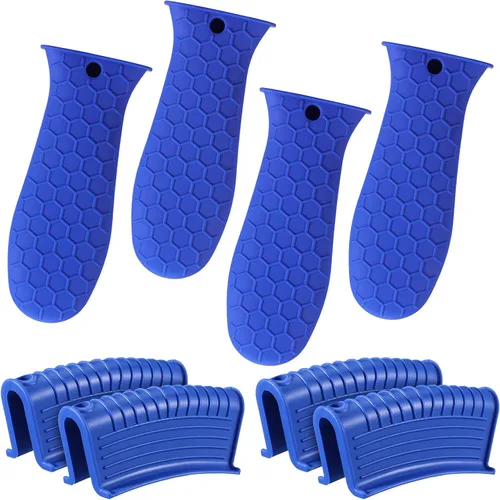 Vista 10 de Patelai Juego de 8 piezas de soportes para ollas de silicona, cubierta para mango de hierro fundido, resistente al calor, soportes para mango