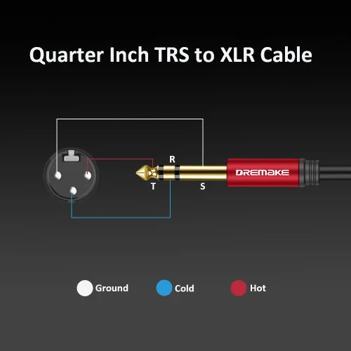 Vista 5 de Cable de audio XLR equilibrado de 10 pies a 1/4, Jack de 0.250 in (1/4 pulgada) TRS macho a XLR hembra Cable de micrófono de interconexión de señal