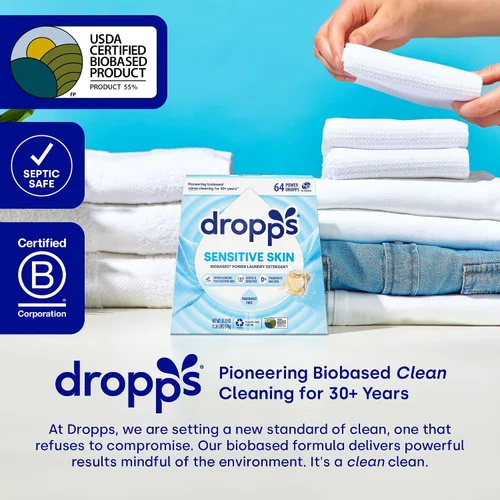 Vista 12 de Dropps Cápsulas de detergente para ropa de piel sensible, sin perfume (64 unidades) - Hipoalergénico y probado por dermatólogos Libre