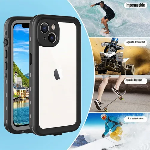 Vista 6 de Funda para teléfono impermeable Compatible con iPhone 13, Funda de teléfono a prueba de agua, golpes y polvo IP68 con protector de pantalla Negro