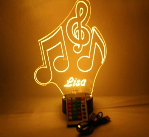 Vista 5 de MIRROR MANIA Notas musicales triples, instrumento musical, cantante, jugador, luz nocturna, grabada con LED, nombre personalizado, regalo