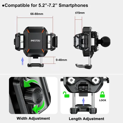 Vista 5 de iMESTOU Soporte de teléfono antivibración para motocicletas y bicicletas con amortiguadores y diseño antirrobo, soporte de teléfono de bola de 1