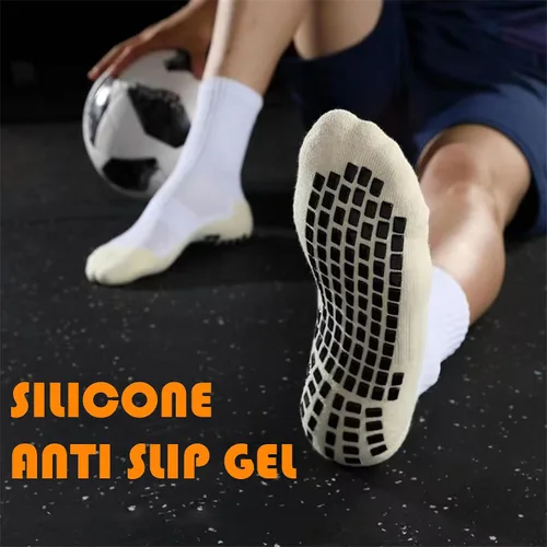 Vista 5 de Calcetines de fútbol para hombre, antideslizantes, atléticos, con agarre antideslizante, calcetines de baloncesto con almohadillas de agarre