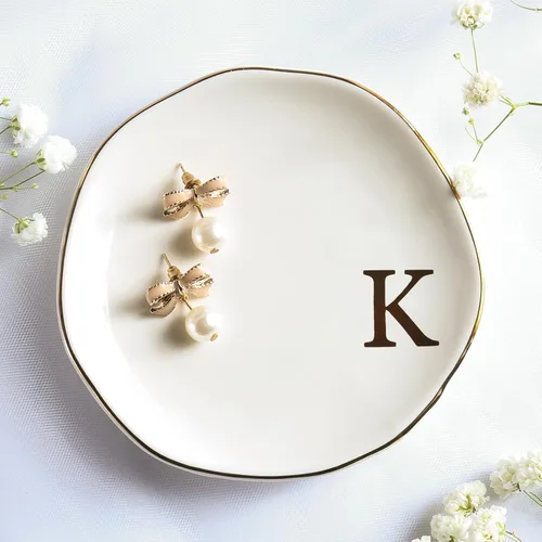 Vista 17 de Bandeja de Cerámica para Joyas, Plato para Anillos, Personalizada con Monograma S, Regalos de Compromiso y Boda, para Cumpleaños, Día de la Madre