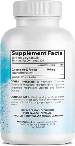 Vista 2 de Infusiones Pure Extra Strength CoQ10 400 mg 200 cápsulas de alta absorción sin gluten sin OMG
