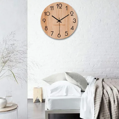 Vista 2 de Reloj de pared para sala de estar, reloj de pared de madera, reloj de cuarzo silencioso para el hogar, reloj de pared redondo para dormitorio