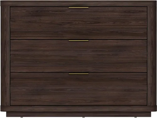 Vista 6 de Manhattan Comfort Evelyn - Mesita de noche con 3 cajones, mesa de noche minimalista de grano de madera con esquinas redondeadas y base elevada, mesa