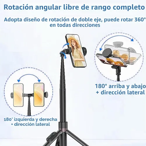 Vista 3 de ORMOS Trípode para selfie, extensible de 67 pulgadas, aleación de aluminio y silicona, compatible con todos los teléfonos celulares, soporte