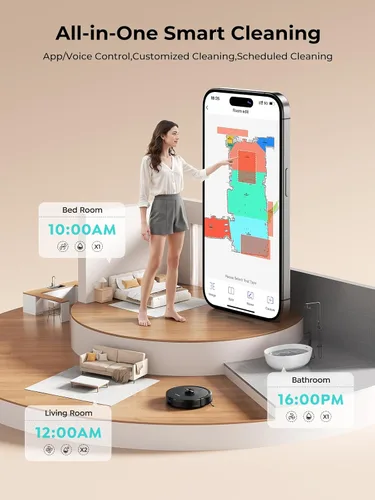 Vista 7 de Robot aspirador y trapeador, robot aspirador mejorado sin bolsa con vaciado automático, aspiradora robótica de 6000 Pa con navegación LiDAR, mapeo