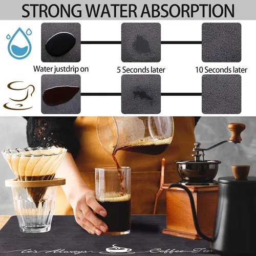 Vista 4 de 2 tapetes para cafetera, 16 x 24 pulgadas, lavables, accesorios para cafetera, absorbente de manchas, tapete de encimera de cocina para encimeras