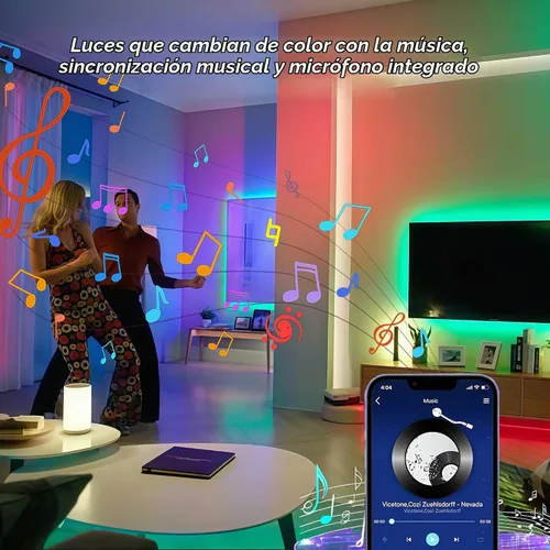 Vista 6 de NBBUFF Tira de luces LED RGB inteligentes de 32.8 pies, control a través de aplicación o control remoto, cuenta con funciones de sincronización
