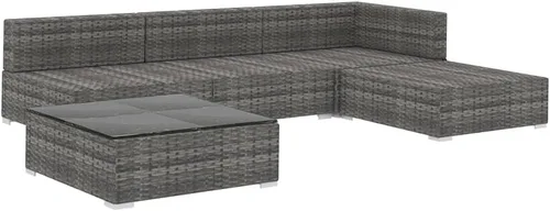 Vista 3 de 5 Piece Patio Lounge Set with Cushions Poly Rattan Gray, Sectional Furniture,Outdoor Patio Furniture Set, Garden Sofa Sectional Furniture Set for