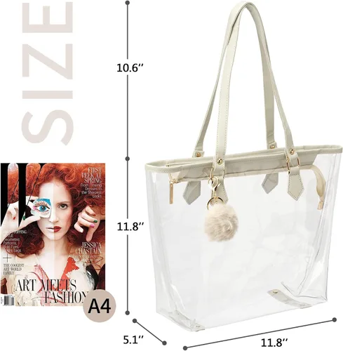 Vista 5 de Bolso de hombro transparente grande con colgante de felpa