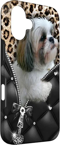 Vista 3 de Funda Shih Tzu con cremallera para iPhone 16 I Love Shih Tzu Dogs Leopard Hippie Leather