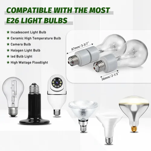 Vista 3 de Extensor de Enchufe de Luz, Adaptador de Extensión de Enchufe de Porcelana, Adaptador Extensor de Enchufe de Bombilla de Rosca Media Estándar E26 a