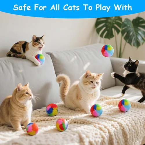 Vista 5 de 40 bolas de peluche suave para gatos de 1.7 pulgadas, pompón arcoíris para gatos, bolas de juguete mullidas para gatitos persecución de hilo