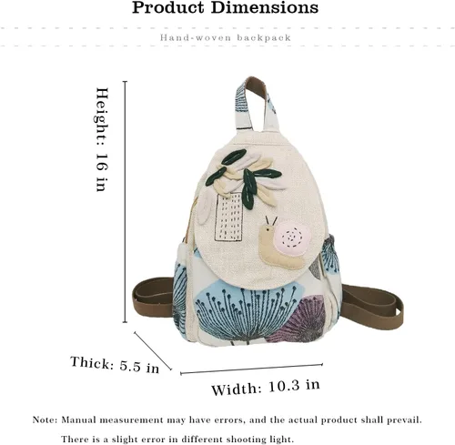 Vista 50 de HUANGGUOSHU Mochila de algodón tejida de algodón bohemio con bordado de lona estilo bohemio con múltiples bolsillos retro linda mochila cartera