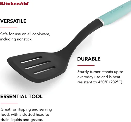 Vista 4 de KitchenAid Espátula Ranurada Clásica de Nylon, 13.66 Pulgadas, Aqua Sky